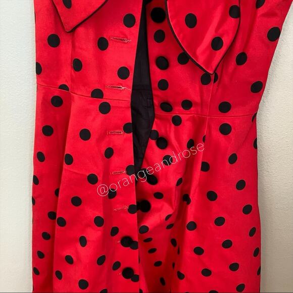 MARIANNA SENCHINA Red Black Polkadot Runway Midi Dress XS - Picture 12 of 16